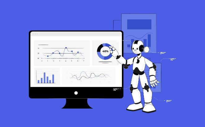 A robot pointing at a computer screen
Description automatically generated